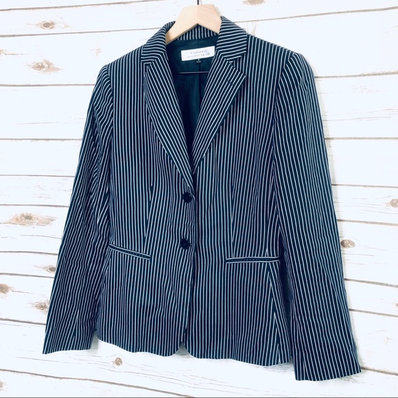 Tahari Blue & White Pinstriped Blazer/Jacket - Picture 1 of 8